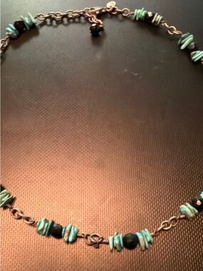 Turquoise Chip and Black Bead Necklace - Women Jewelry